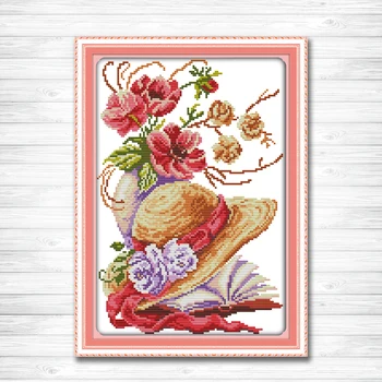 

Poppy flower hat counted printed on the fabric DMC 14CT 11CT Cross Stitch kits embroidery needlework Sets hand made Home Decor