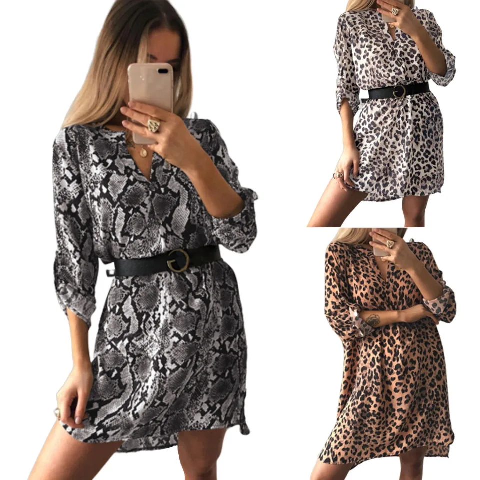 leopard skin shirt dress