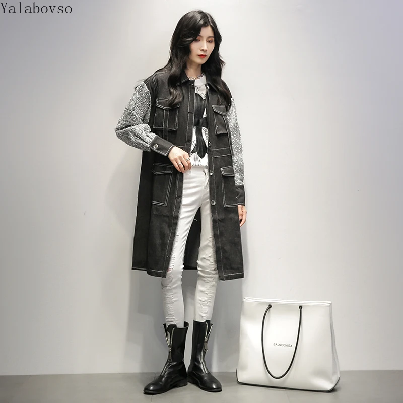 

Cowboy coat 2019 autumn new Korean version loose and thin windbreaker trend long coat women overcoat Turn-down Collar A118Z40