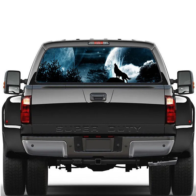 

1pcs Wolf Howling Snow Moon Sky Galaxy Car Body Racing Side Door Long Stripe Stickers Auto Vinyl Decal Rear Window Sticker