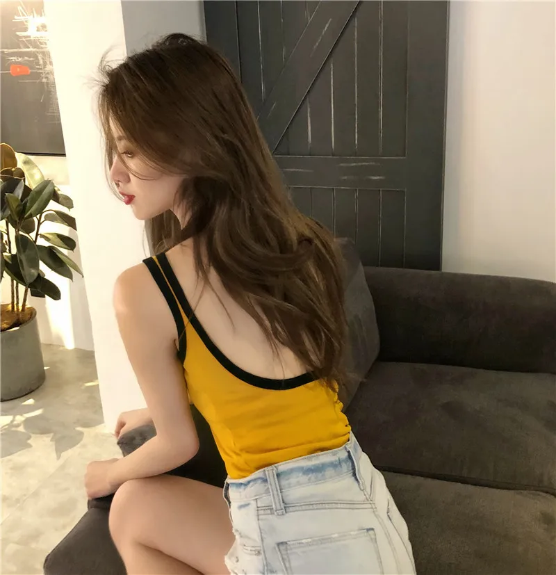 

Photo Shoot 2019 Korean-style New Style CHIC Sexy Big Backless Sleeveless Contrast Color Edge Short Vest