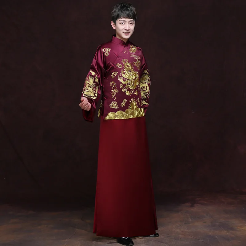Vestido De Novio Hombre Smoking Smoking Masculino Dress Dragon Phoenix Gown Wedding Bridegroom Toast Jacket Tang Suit Xiuhe