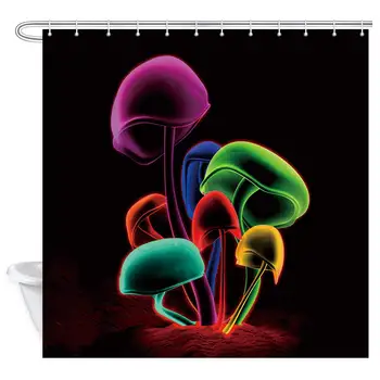 

Psychedelic Mushroom Shower Curtain, Magical Mushroom Plant Fantasy Trippy Forest Art Shower Curtain for Bathroom, Polyester