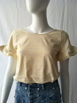

Women T-shirt 2019 Summer Holiday Ginger Ruffled Striped Short-sleeved T-shirt