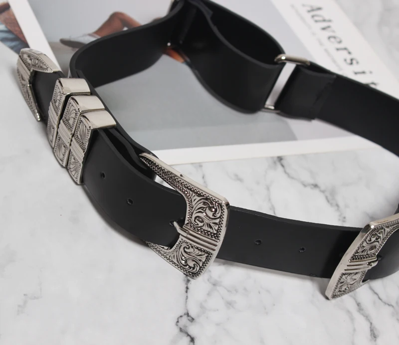 Women luxury designer leather belt double baroque buckle sexy wide belts new pants coat waistband black