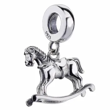 

New 925 Sterling Silver Bead Charm Vintage Cute Rocking Horse Pendant Beads Fit Bracelet Bangle DIY Jewelry