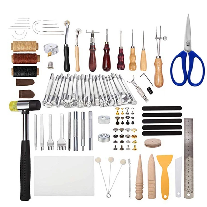 

Leather Craft Sewing and Punching Tool Kit Set Cutter Carving Work Stitching Tool Set