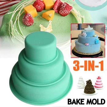 

3-IN-1 Silicone Cake Molds NON-Stick Round Bake Pan DIY Wedding Birthday Cupcake Moulds Tool