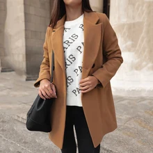 Loozykit, зимнее приталенное шерстяное пальто средней длины, женская повседневная куртка, модный двубортный кардиган, элегантная верхняя одежда, Новинка