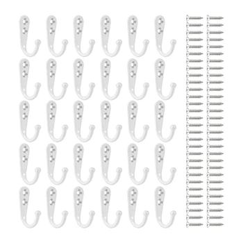 

30 Pieces Wall Mounted Coat Hook Robe Hooks Cloth Hanger Coat Hooks and 60 Pieces Screws for Bath Kitchen Garage Single