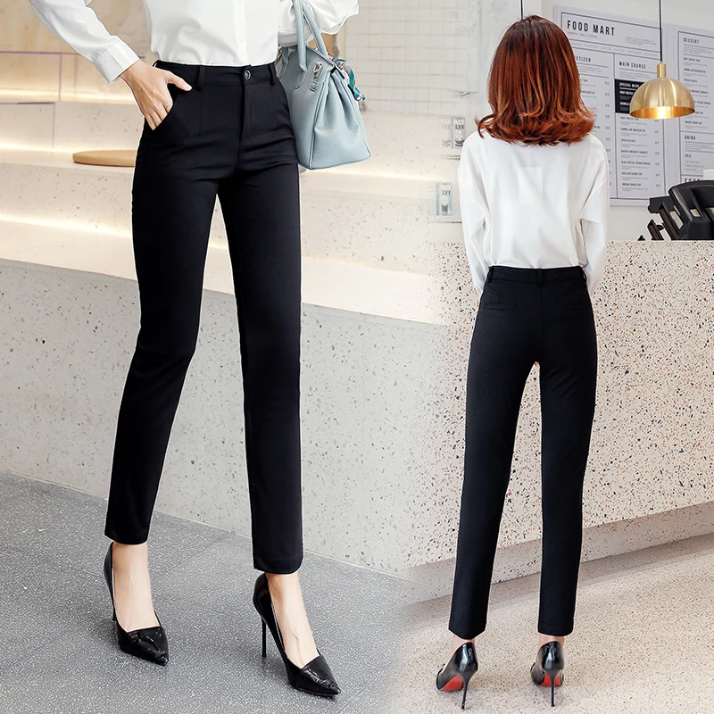 

2019 Autumn Women Trousers Formal Ladies Suit Pencil Pants Black Color Female Capris Straight Plus Size S- 4XL Brand Pants New