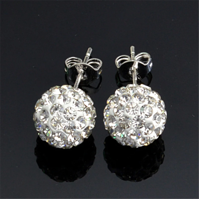 Earrings for Women 10mm New Silver Color Ball Red Rhinestone Crystal Ball Pave Beads Stud Earrings Jewelry 24 Colors AB White 5