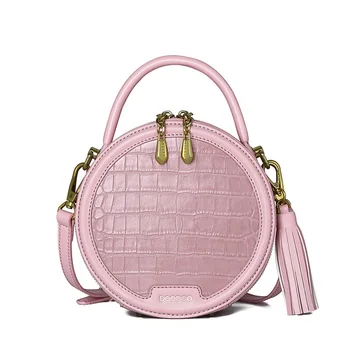 

Fashion design women's bag 2020 new fashion crocodile pattern tassel small round bag shoulder messenger women's handbag