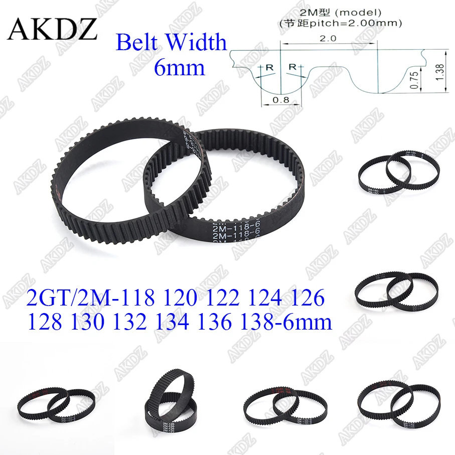 Produktbild von 5x GT3 2MGT Zahnriemen – 2 Mm Pitch, Breiten 6/9 Mm, Längen 116–124 Mm, Neoprene Mit Fiberglaskern