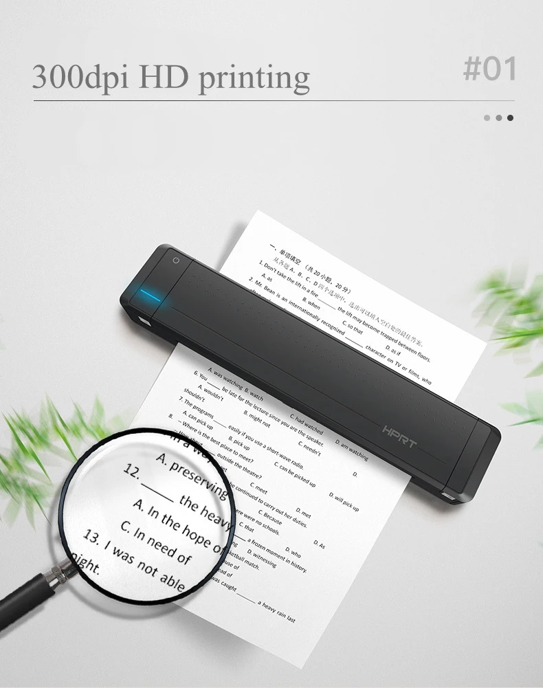 Bluetooth and APP Mobile A4 Paper Printer That Can Be Connected to Mobile Phones White OUTHOME Portable Office Student Test Paper Printer 