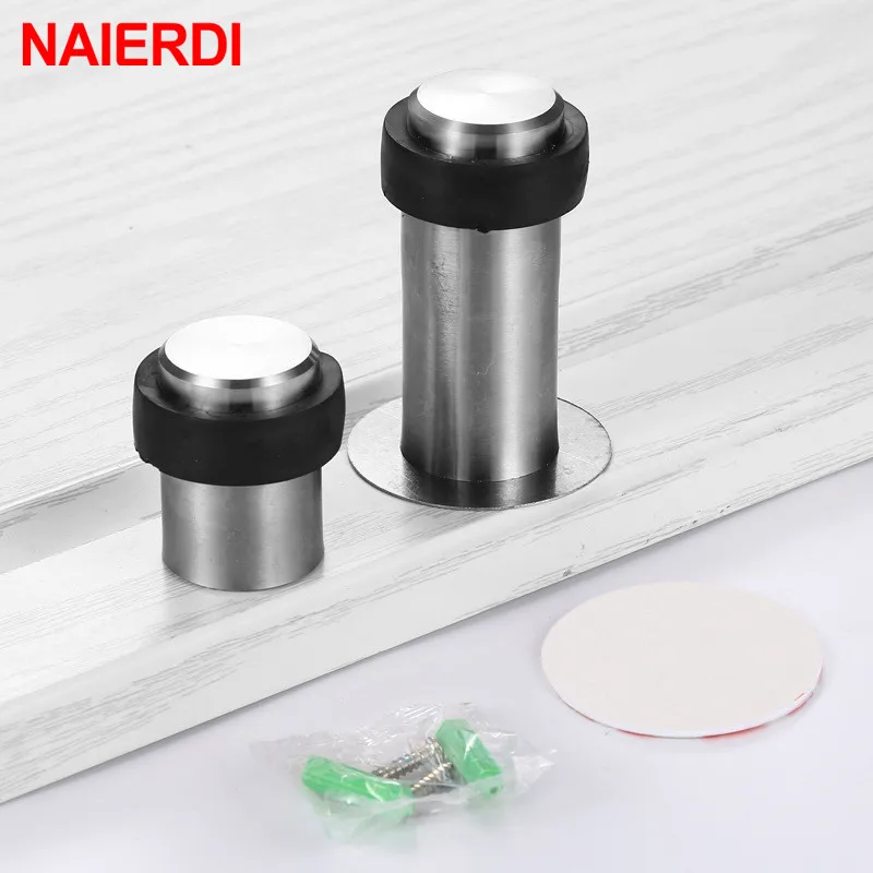 NAIERDI 4PCS Stainless Steel Door Stopper Door Protective Anti Collision Self Adhesive Round