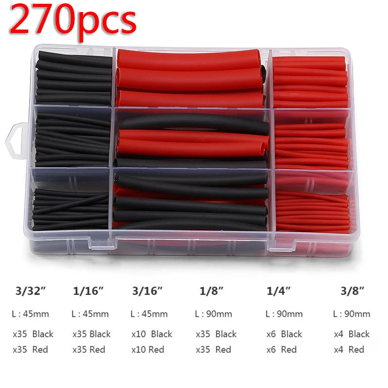 

270pcs Black Red Double Wall Heat Shrink Tube 3:1 With Box Insulating Sleeve Protection, Wire Insulating, Etc.