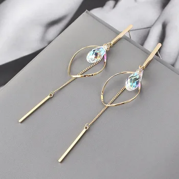 

New Korean Style Elegant Fashion Drop-Shaped Crystal Earrings All-match Oval Hollow Tassel Earrings Small Jewelry 139830