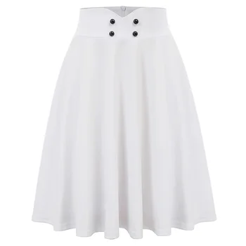 

High Waist Skirt Flared Elegant Pleated Vintage style Button Decorated