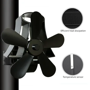 

Stove Fan Burners Fireplace Parts Heat Distribution Powered Airflow 5 Blades