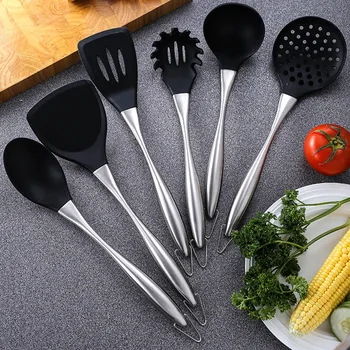 

6pcs Hanging Spatula Kitchen Utensil Set Cooking Tool Food Grade Silicone Colander Non Stick Long Handle Hygienic Household