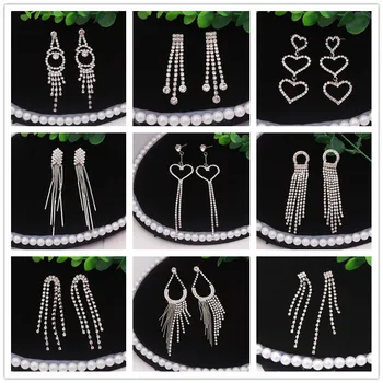 

2020 Rhinestone Tassel Long Drop Earrings for Women Crystal Shinning Flower Heart Star Earrings Elegant Wedding Bride Jewelry
