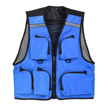 

Men Women V Neck Camping Hiking 5 Pockets Fishing Vest Zipper Closure Mesh Back Outdoor Sports Canvas Sailing Boating Adult