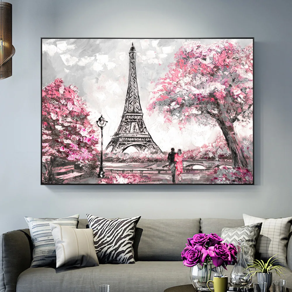 Modern Abstract Landscape Paris Street Posters and Prints Wall Art Oil Canvas Painting Tower Lovers Pictures Home Decor | Дом и сад
