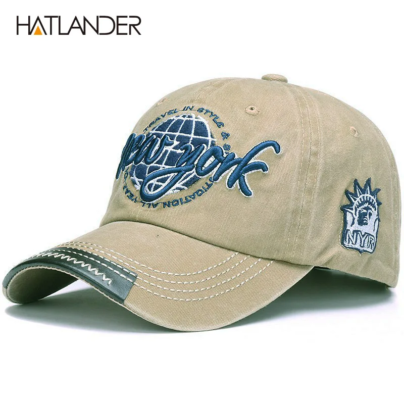 Khaki HATLANDER Классическая хлопковая бейсбольная Кепка с вышивкой, спортивные шапки Нью-Йорк, солнцезащитные кепки с буквами, бейсболка, винтажная мягкая шапка для папы - Цвет: Khaki
