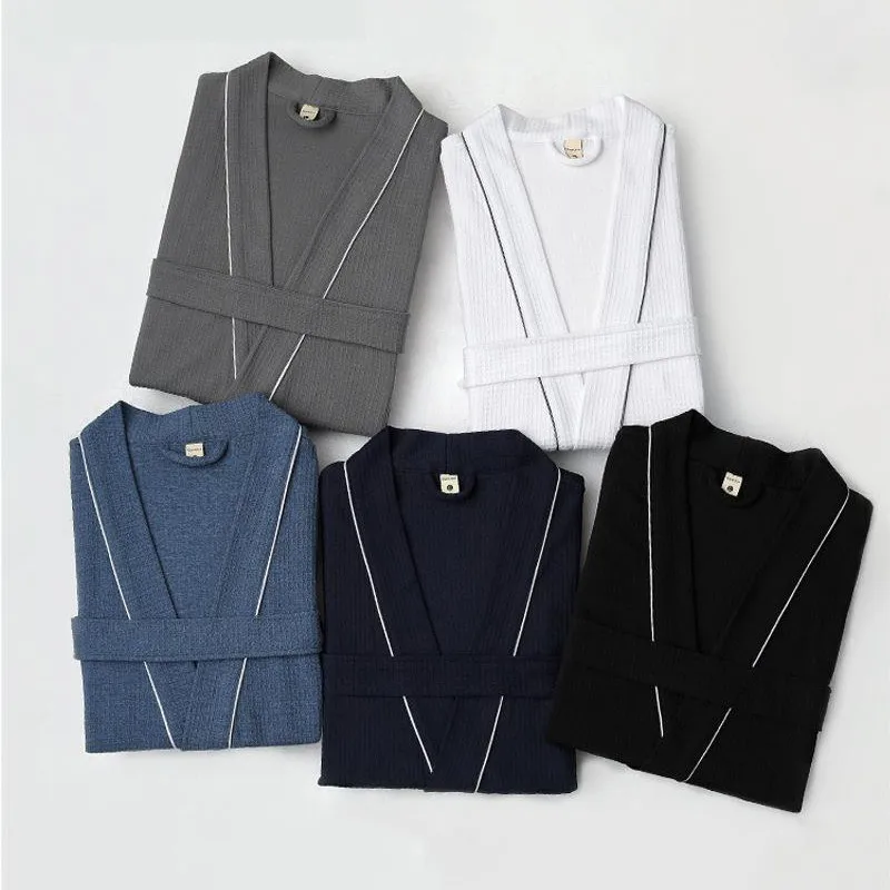 Waffle Kimono Bathrobe Gown Couple Sleepwear Soft Intimate Lingerie Men Nightgown Home Clothes Casual Nightwear Homewear