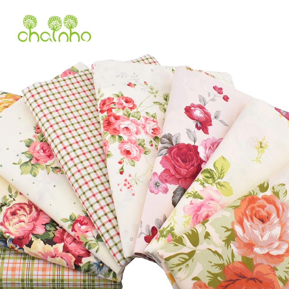 Printed Twill Weave Cotton Fabric Patchwork Cloth DIY Handmade Sewing Quilting Material Rose Series 2 Sizes