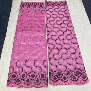 

(2.5+2.5yards/set) Elegant embroidered pink African bazin lace fabric plus Swiss cotton lace fabric set for party dress BZX032