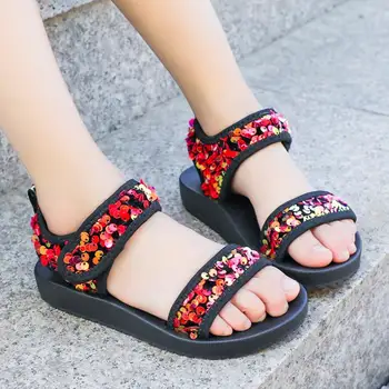 

Girls Sandals Summer Children Beach Shoes 2020 New Fashion Soft-soled Sequin Leather Girls Princess Shoes Kids Sandals