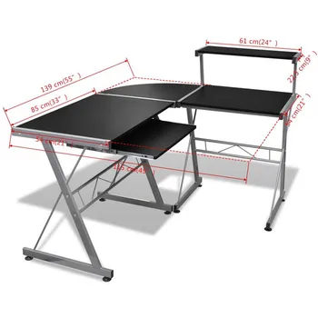

Modern Computer Desk L-Shaped Black With Pull-Out Keyboard Tray Writing Desk Organization Home Office Work Space Furniture Black