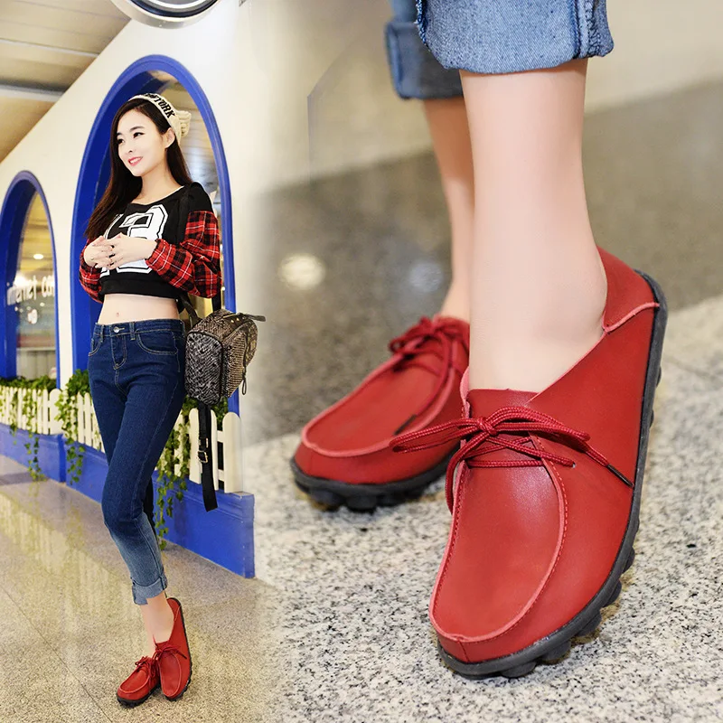 

2016 Autumn Korean-style Lace-up round Flat WOMEN'S Shoes Genuine Leather Soft Bottom Anti-slip Mom Pregnant Women Casual Work S