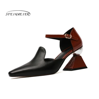 

Steinmeier Lady Shoes thick heel Sandals Handmade Pumps Elegant point solid Patent Leather Autumn Women Shoes 2020