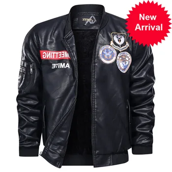 

Windbreaker Jackets Mens Leather Jacket Men Embroidery Motor Bomber Jacket Military Coat Stand Collar Zipper Coat Street Fashion