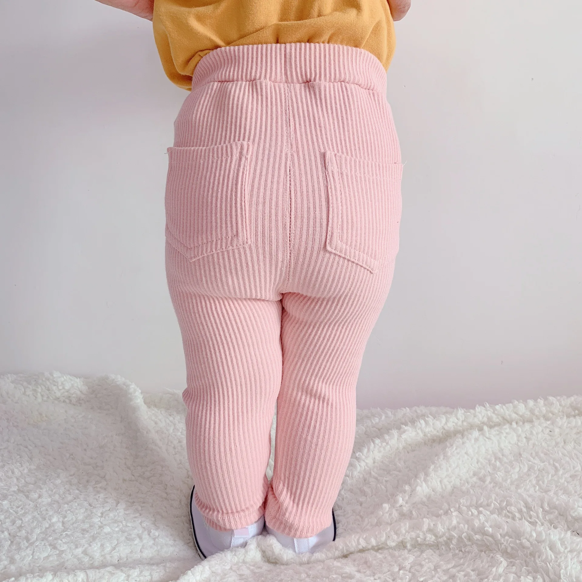 Осенне-весенняя одежда новая детская одежда для маленьких девочек хлопковые облегающие леггинсы в рубчик однотонные вязаные штаны для мальчиков и девочек
