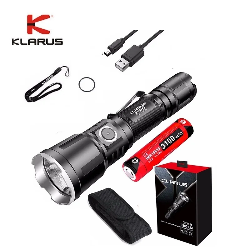 US $73.76 KLARUS XT11X Tactical Flashlight CREE XHP702 3200 Lm High Power Rechargeable Flashlight With 18650 Battey For Search Rescue