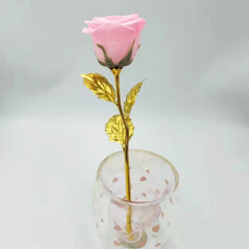 Имитация вечности 24K роза из золотистой фольги цветок радуги День Святого Валентина романтический цветок свадебный подарок красивый золотой фольги цветок - Цвет: Only Crystal  Pink