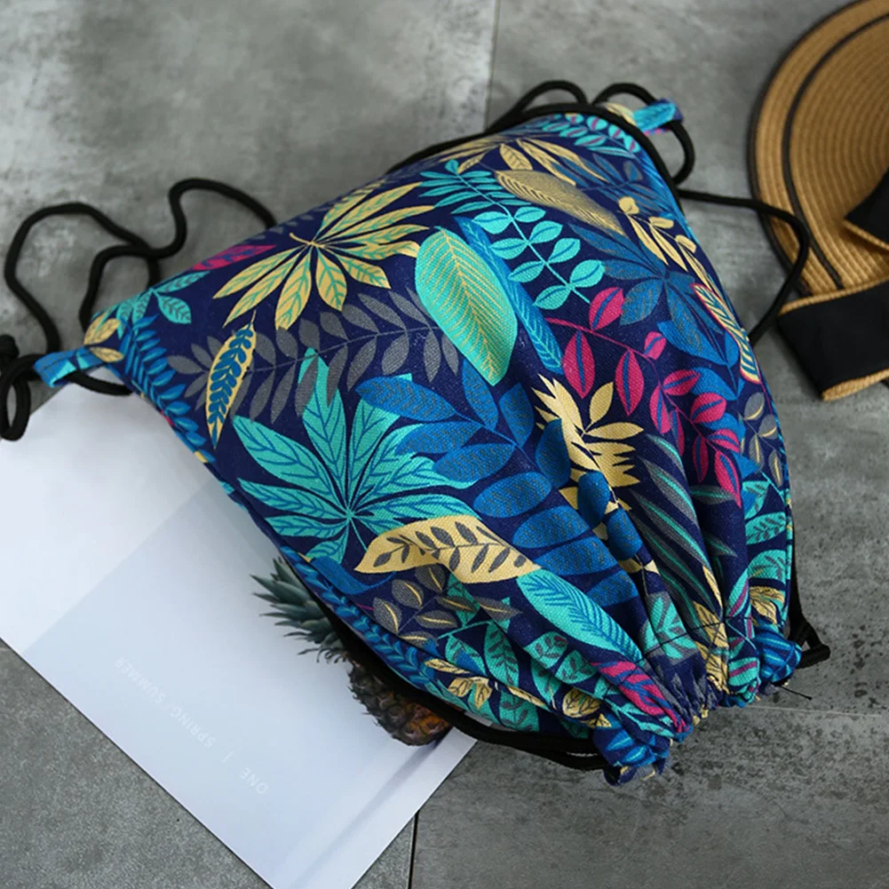 

Women Shoulder Lightweight Drawstring Bag Floral Print Shoes Outdoor Portable Shopping Sport Canvas Pouch Storage Backpack