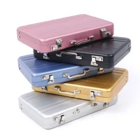 Mini Suitcase Business Card Holder Alloy Aluminum Metal Box Credit Card Wallet Business Card Case Stationery Desk Organizer 2