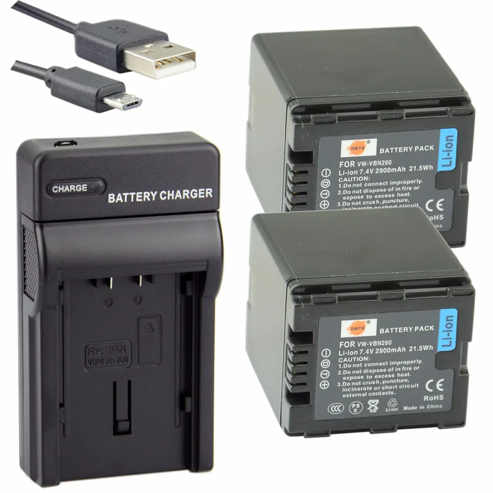 2Battery1USBCharger Комплект 2900 мАч 7,4 V VW-VBN260 VBN260 VW-VBN130 VBN130 DSTE батарея камеры DSLR Зарядное устройство для цифрового фотоаппарата Panasonic TM900 SD800 HS900 SD900 X910 - Цвет: 2Battery1USBCharger