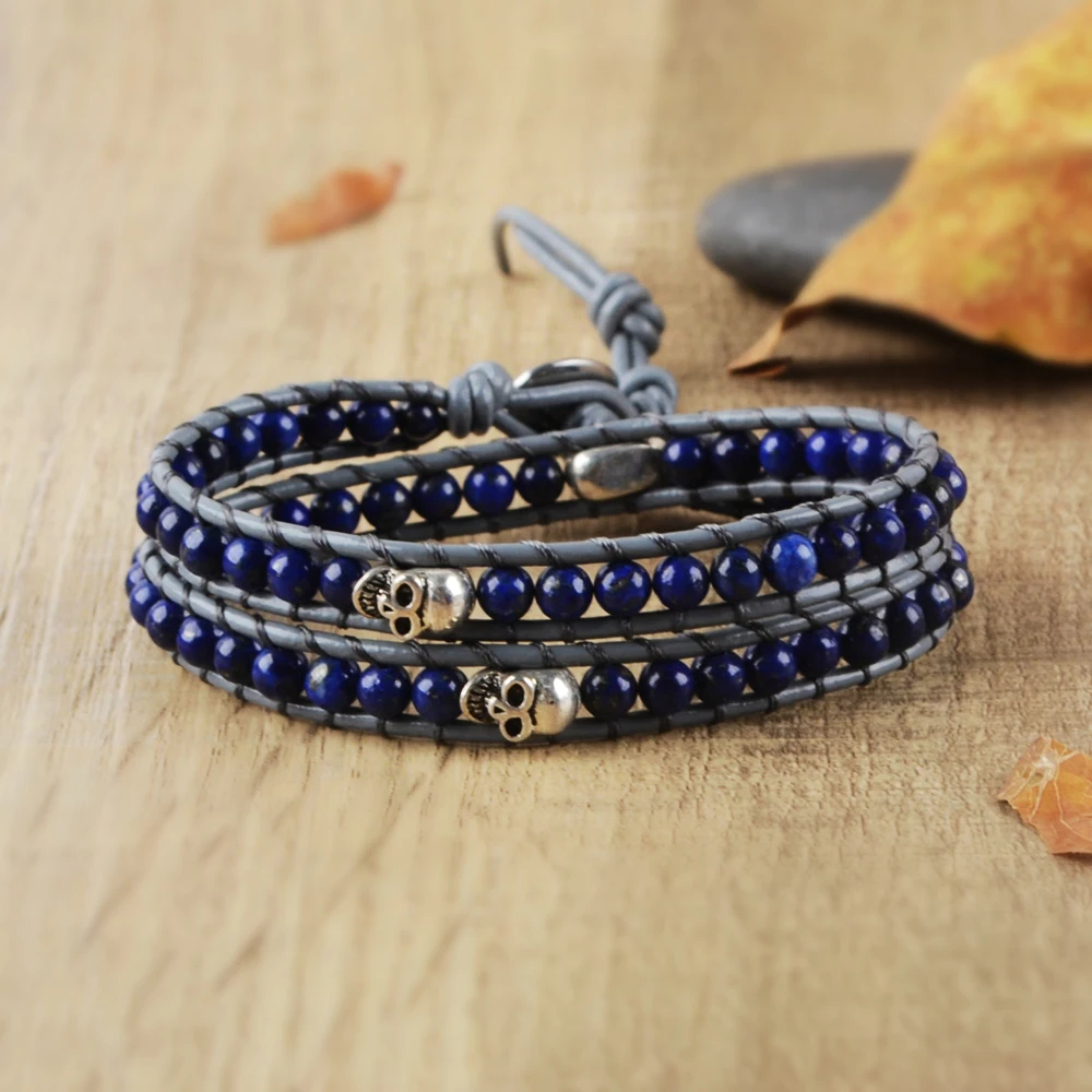 B-lapis lazuli Браслеты ручной работы из лазурита с уникальными розовыми камнями, богемные кожаные браслеты Howlites, подарки для женщин и девочек, Прямая поставка - Окраска металла: B-lapis lazuli