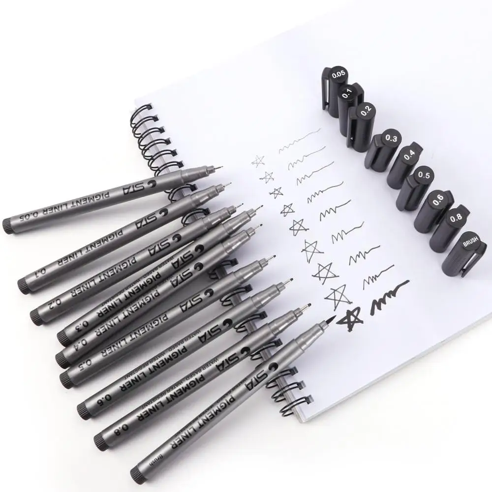 9 Упаковок, подводка Sakura Pigma ручки micron Fineliner набор кистей, чернил, маркеров, чернил, маркеры, черные маркеры, пигментные наконечники для рисования