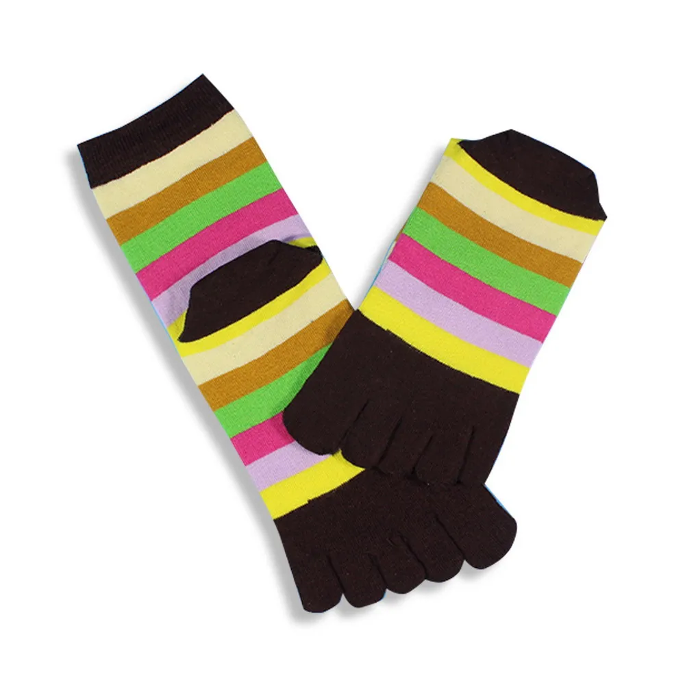 6 Pairs / Lot Autumn Winter Women Socks Cotton Fashion Five Fingers Toe Socks Rainbow Stripe Breathable Long Sock