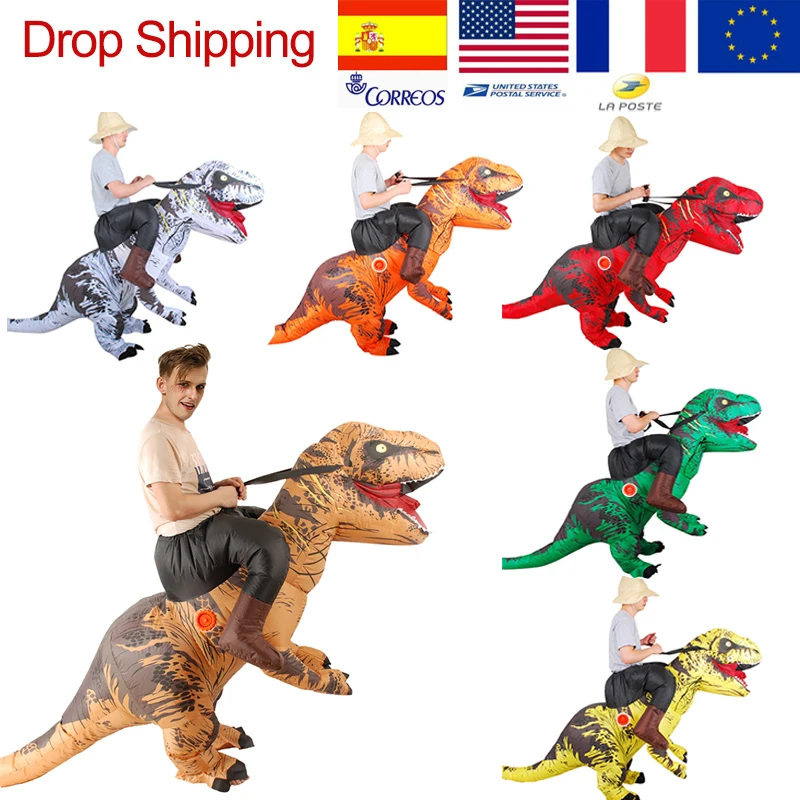 

New T-REX Riding Costume For Adults Jurassic World Mascot Inflatable Costume Halloween Dinosaur Cosplay Party Anime Costume