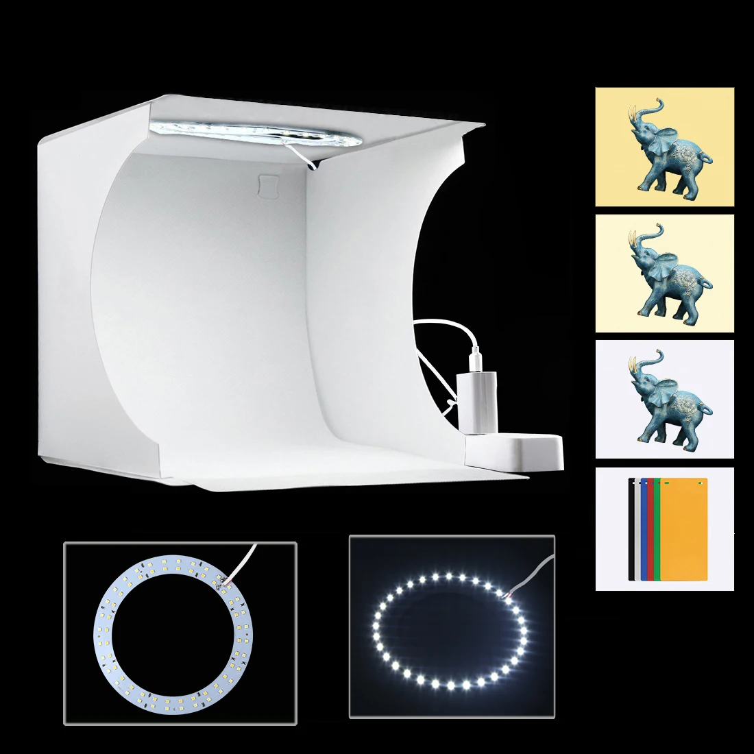 Mini Photography Lightbox Ring LED Adjust Light Photo Studio Box Softbox Fotografia Boxes Tent Kit Shoot for Food, Jewelry, Toy