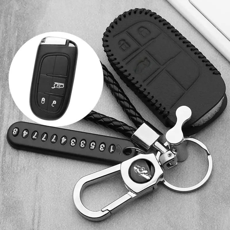 Чехол для ключей из натуральной кожи для Jeep Renegade Grand Cherokee Chrysler 300C для Fiat 3 кнопки дистанционного управления - Название цвета: B