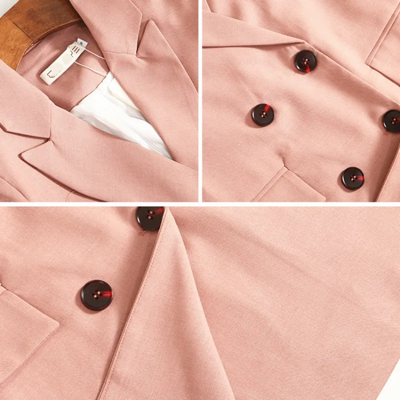 2020 new autumn office jacket high quality Casual double breasted solid color female blzer Loose long sleeve ladies small suit